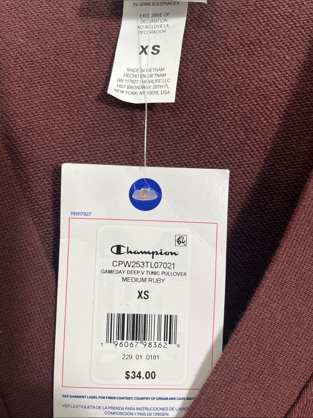 Champion Deep Maroon V-Neck Pullover - Picture 6 of 9